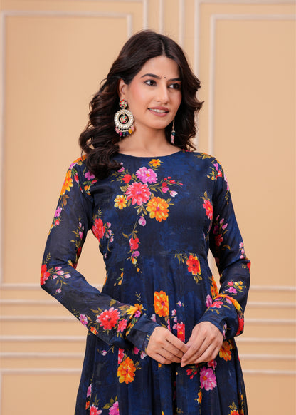 Resham Chiffon Silk Anarkali Kurta