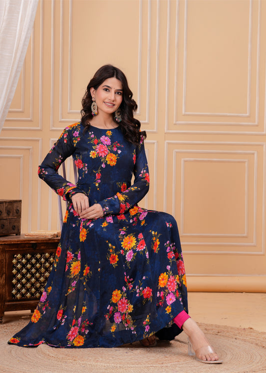 Resham Chiffon Silk Anarkali Kurta